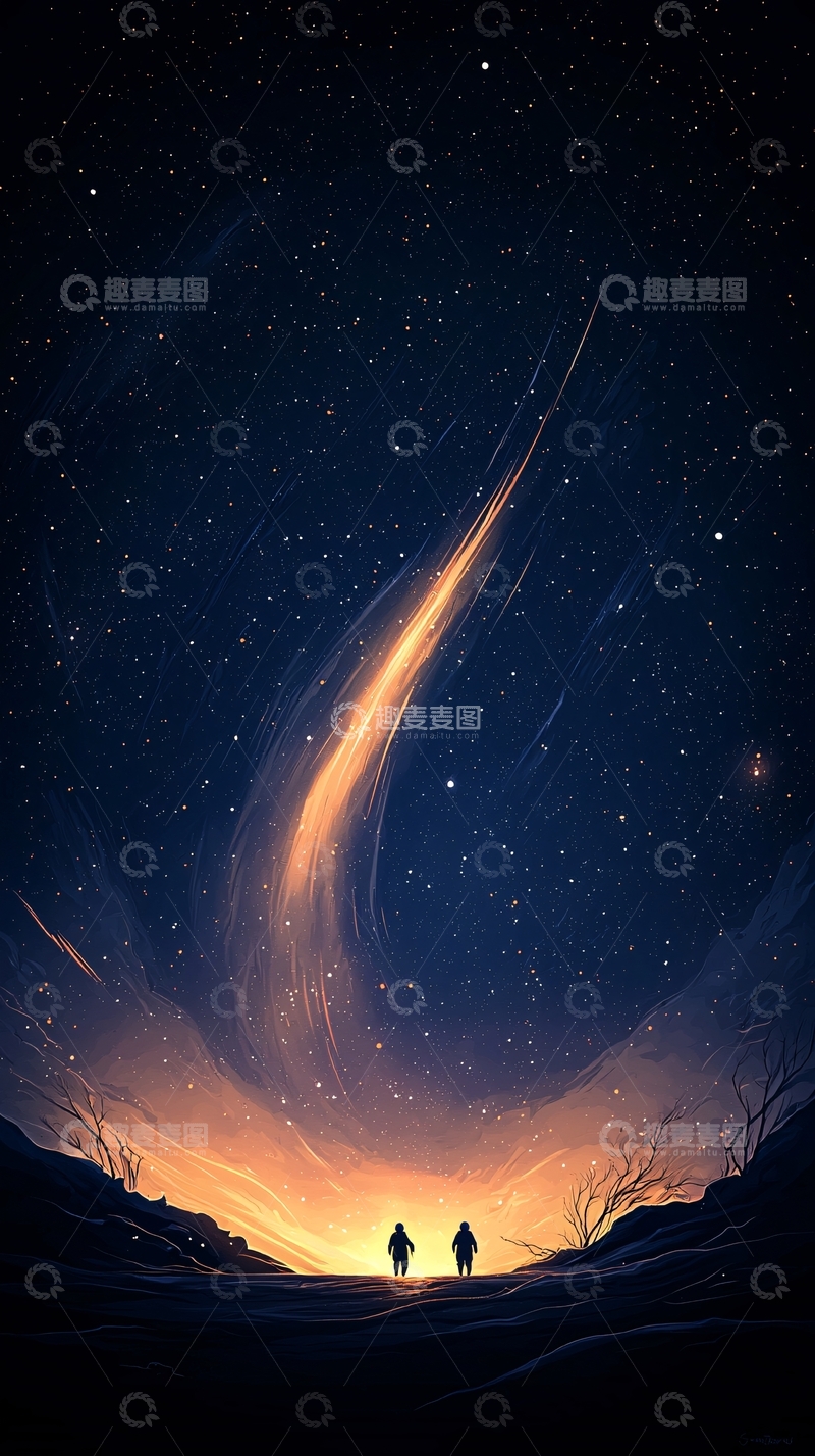 高清大图下载【趣麦麦图】流星夜空下的徒步者