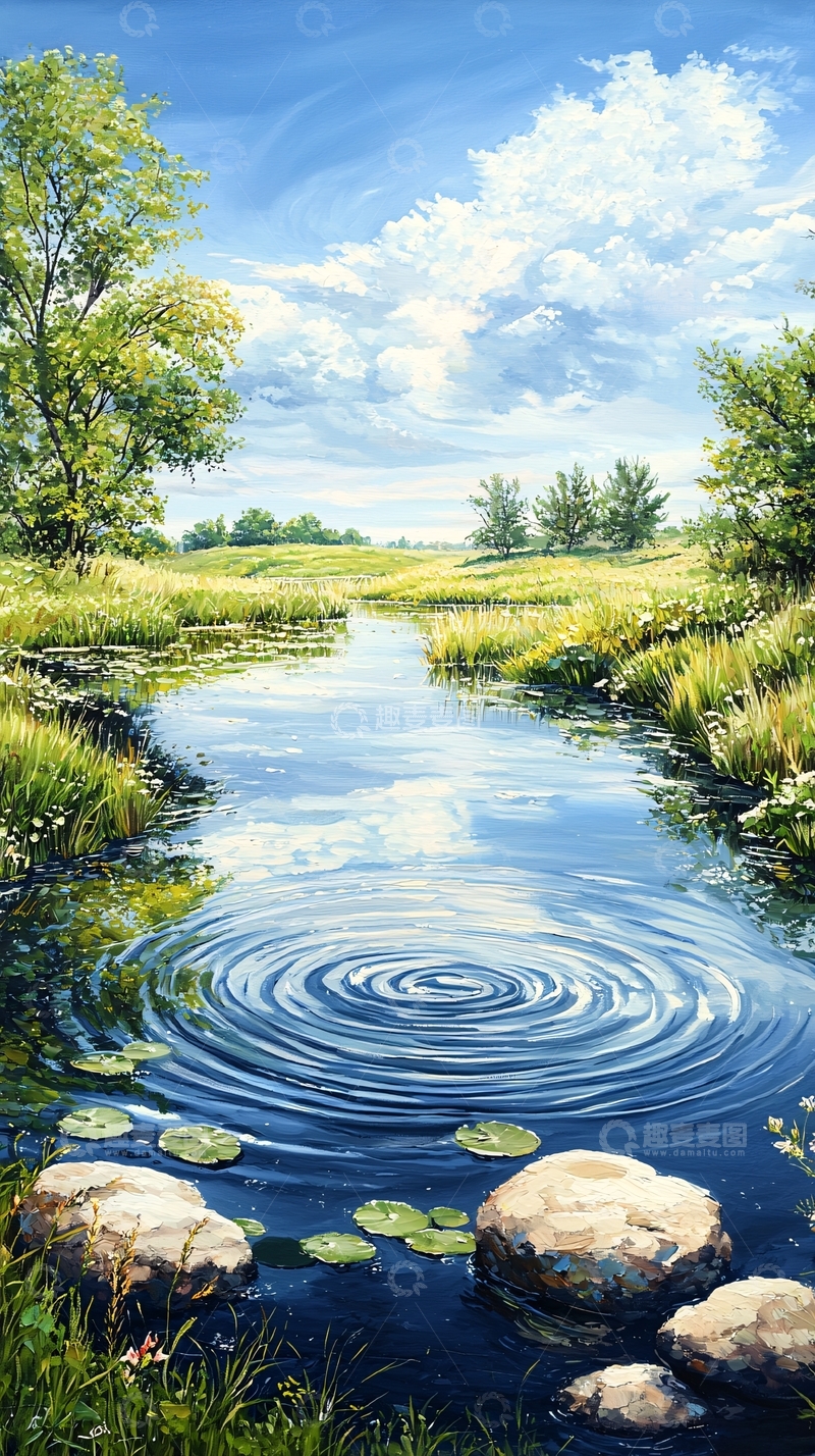 高清大图下载【趣麦麦图】夏日田园小溪风景