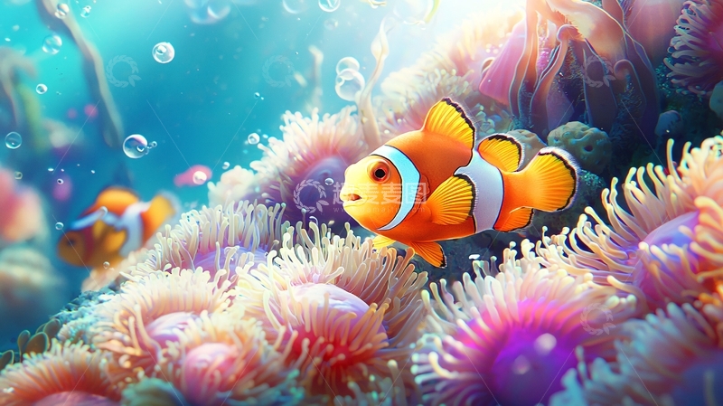 高清大图下载【趣麦麦图】海底小丑鱼与珊瑚礁