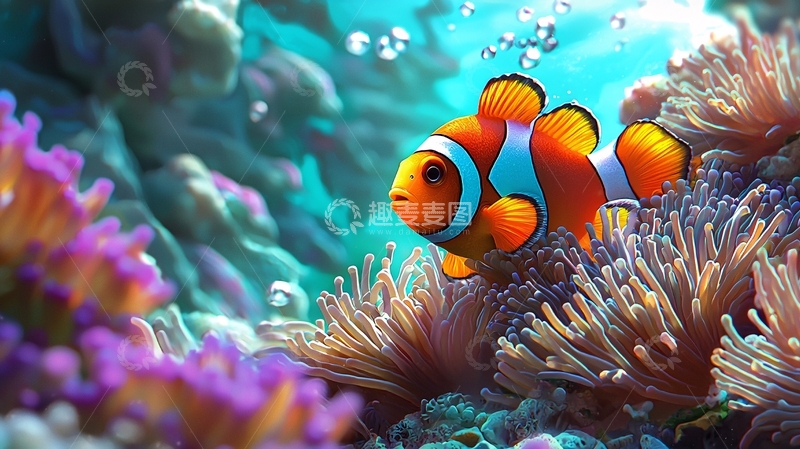 高清大图下载【趣麦麦图】海葵中的小丑鱼