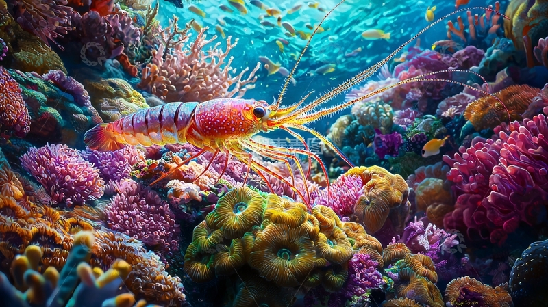 高清大图下载【趣麦麦图】海底珊瑚礁中的色彩斑斓虾