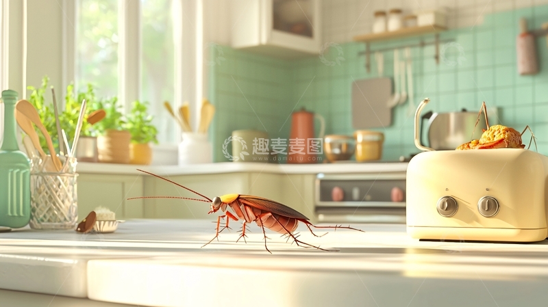 高清大图下载【趣麦麦图】厨房里的蟑螂与烤面包机
