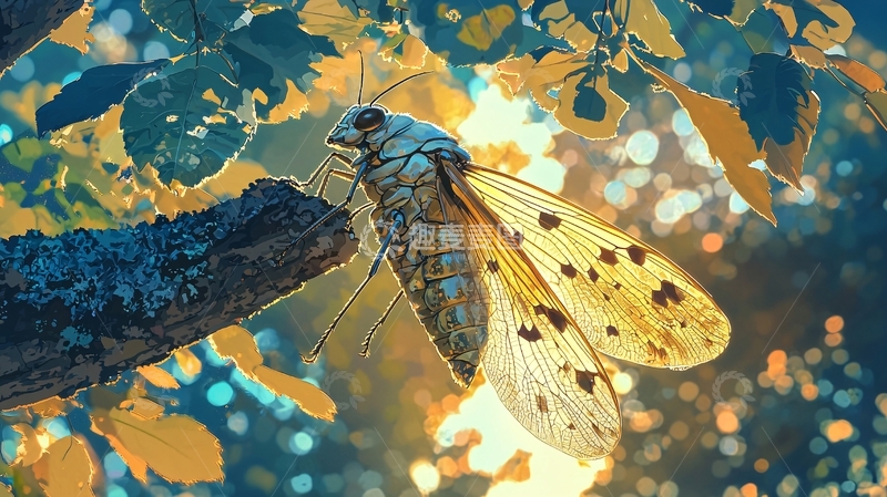 高清大图下载【趣麦麦图】秋日蝉鸣光影下的昆虫