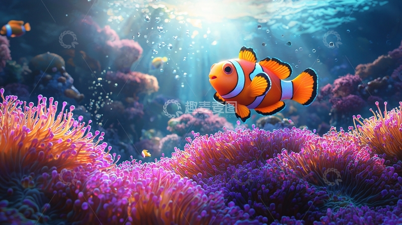 高清大图下载【趣麦麦图】海底珊瑚与小丑鱼