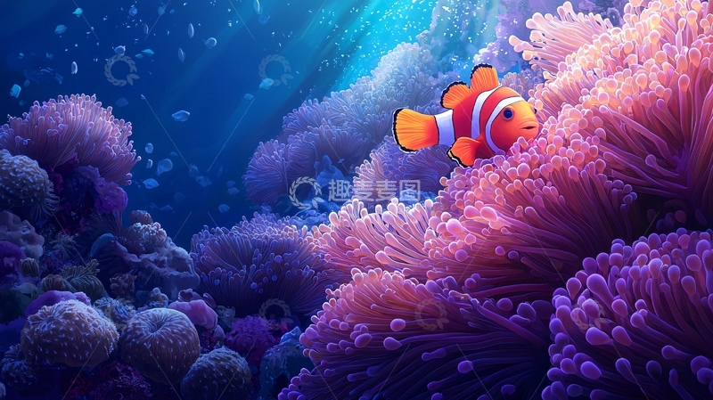 高清大图下载【趣麦麦图】海底珊瑚礁与小丑鱼