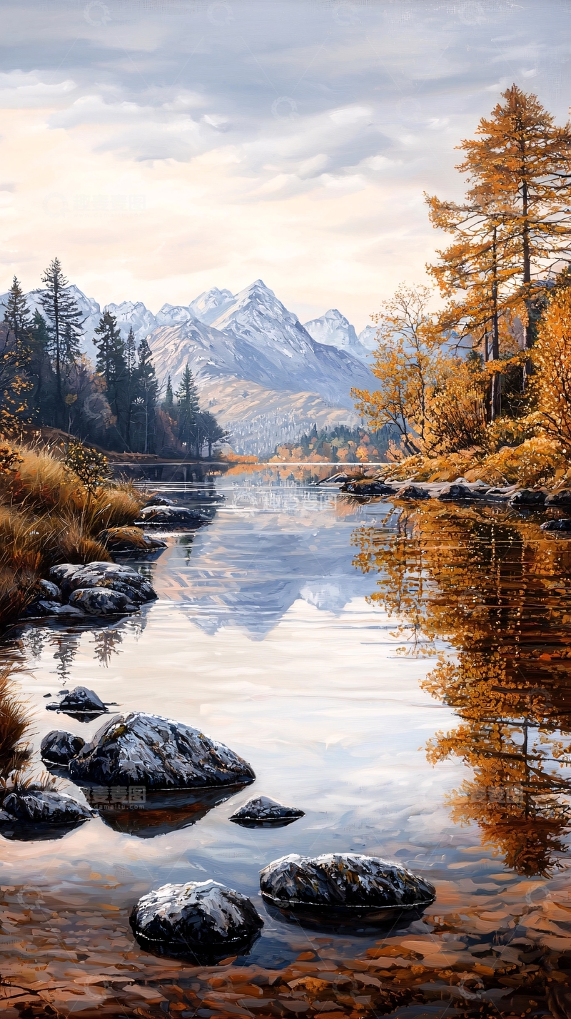 高清大图下载【趣麦麦图】秋日山湖静谧风景