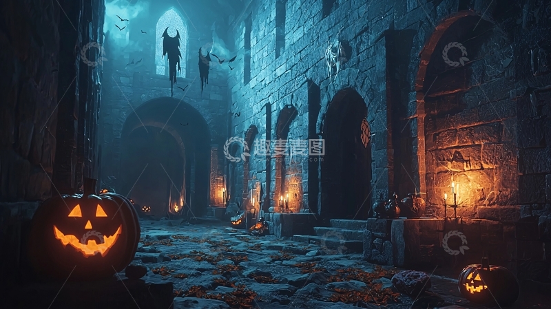 高清大图下载【趣麦麦图】万圣节古堡南瓜灯