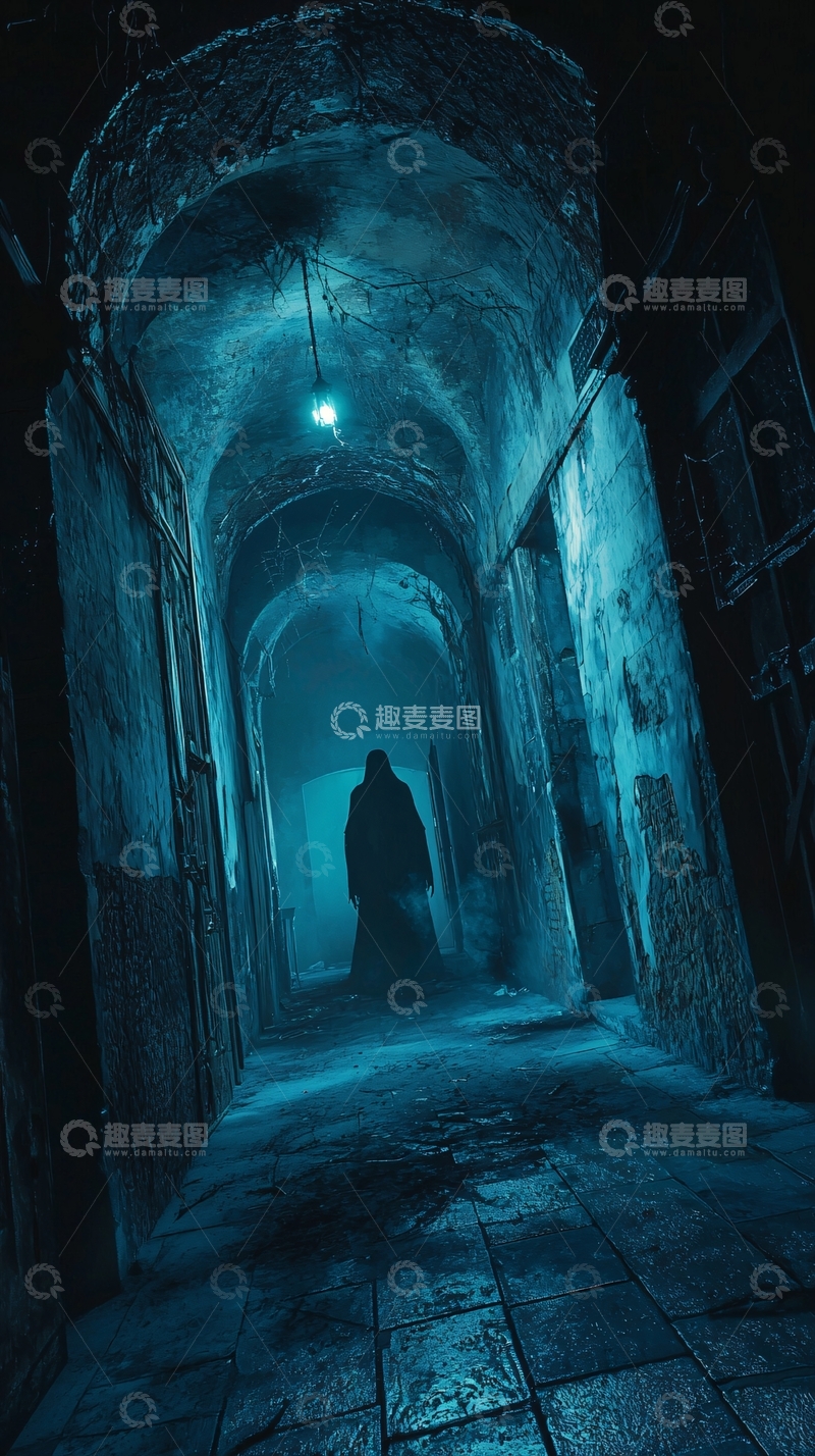 高清大图下载【趣麦麦图】幽暗走廊中的神秘身影