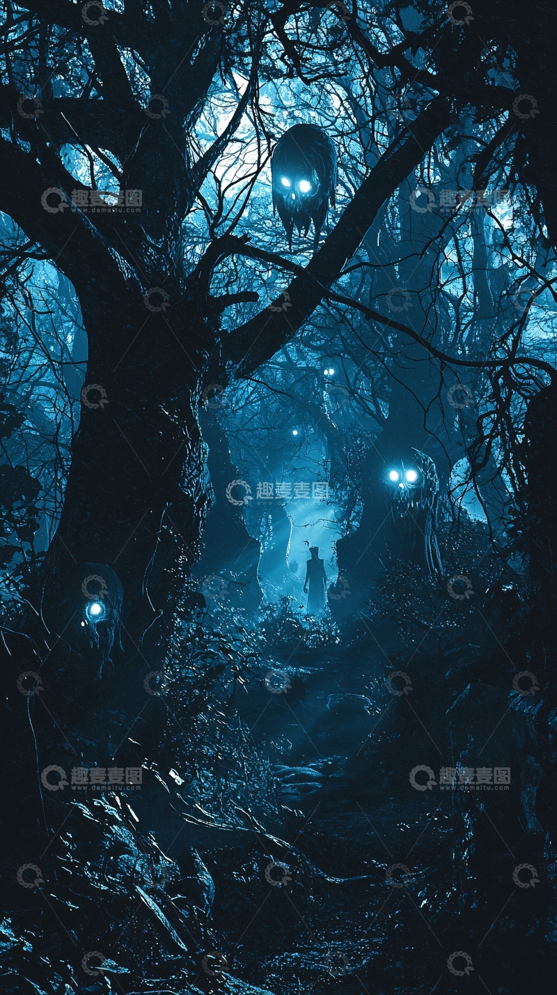 高清大图下载【趣麦麦图】幽灵森林神秘夜晚