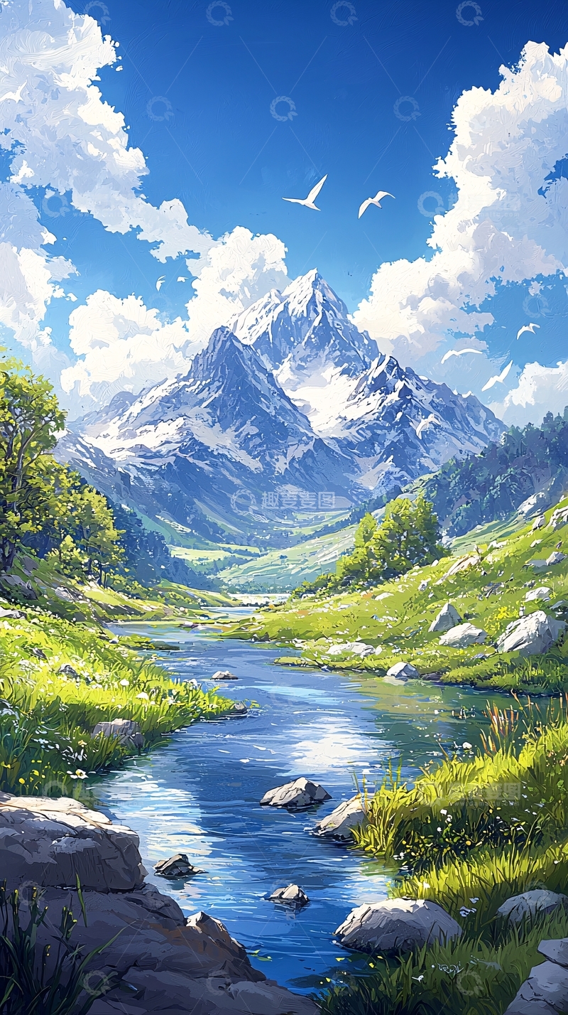 高清大图下载【趣麦麦图】雪山溪流自然风光
