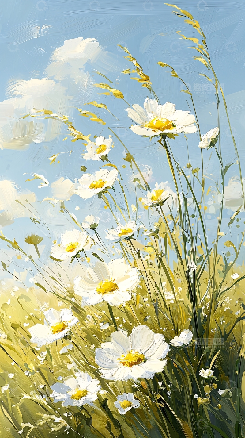 高清大图下载【趣麦麦图】蓝天下的野花风景画