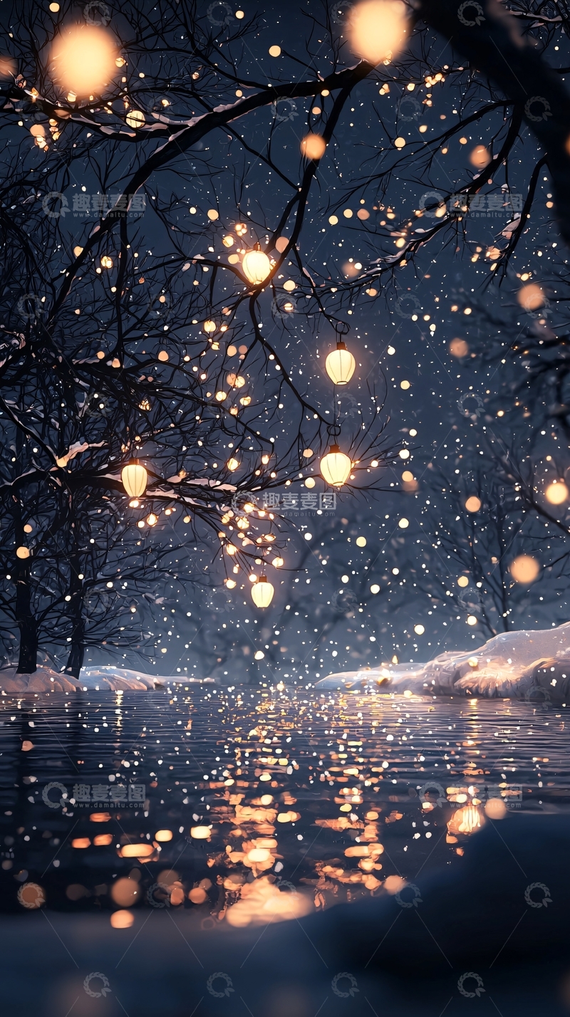 高清大图下载【趣麦麦图】冬夜湖畔灯火璀璨