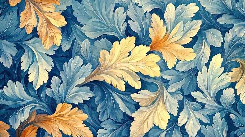 高清大图下载【趣麦麦图】莫里斯风格的树叶花纹背景