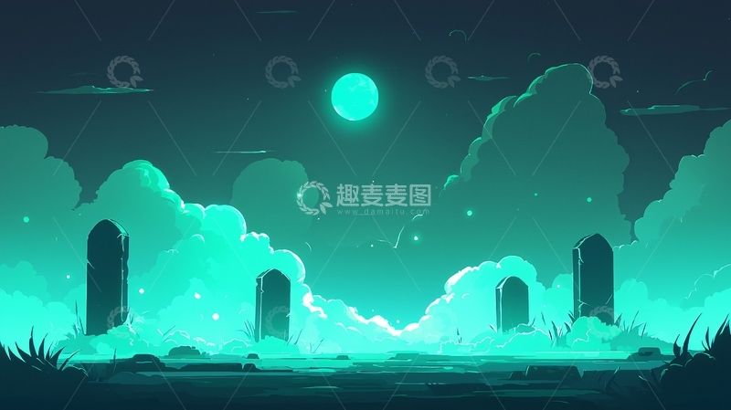 高清大图下载【趣麦麦图】月光下的墓地