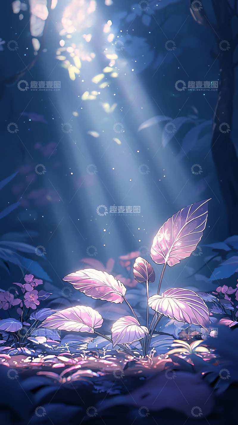 高清大图下载【趣麦麦图】梦幻森林光影下的植物