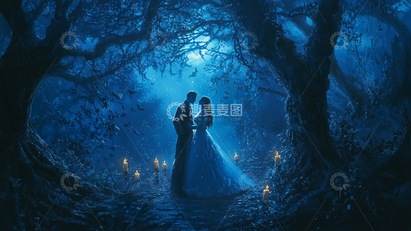 高清大图下载【趣麦麦图】蓝月光下的浪漫森林婚礼