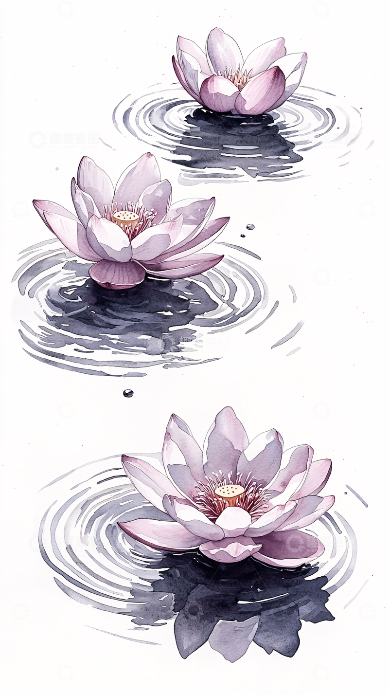 高清大图下载【趣麦麦图】水中的莲花艺术插画