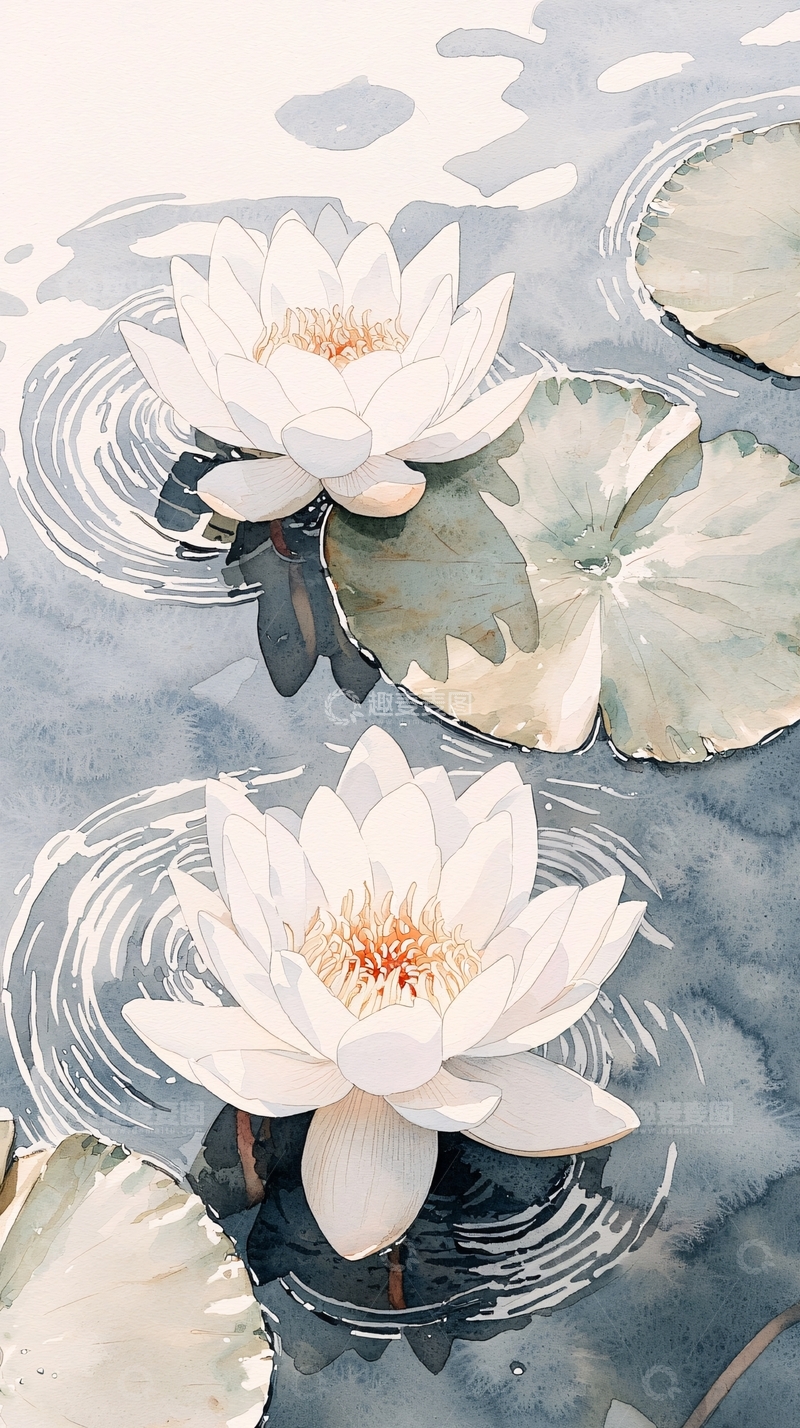 高清大图下载【趣麦麦图】水中的莲花与荷叶