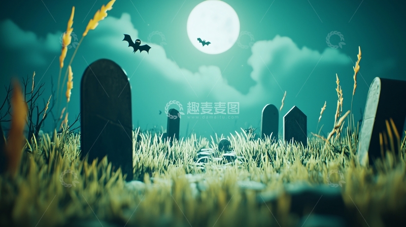 高清大图下载【趣麦麦图】月光下的墓地