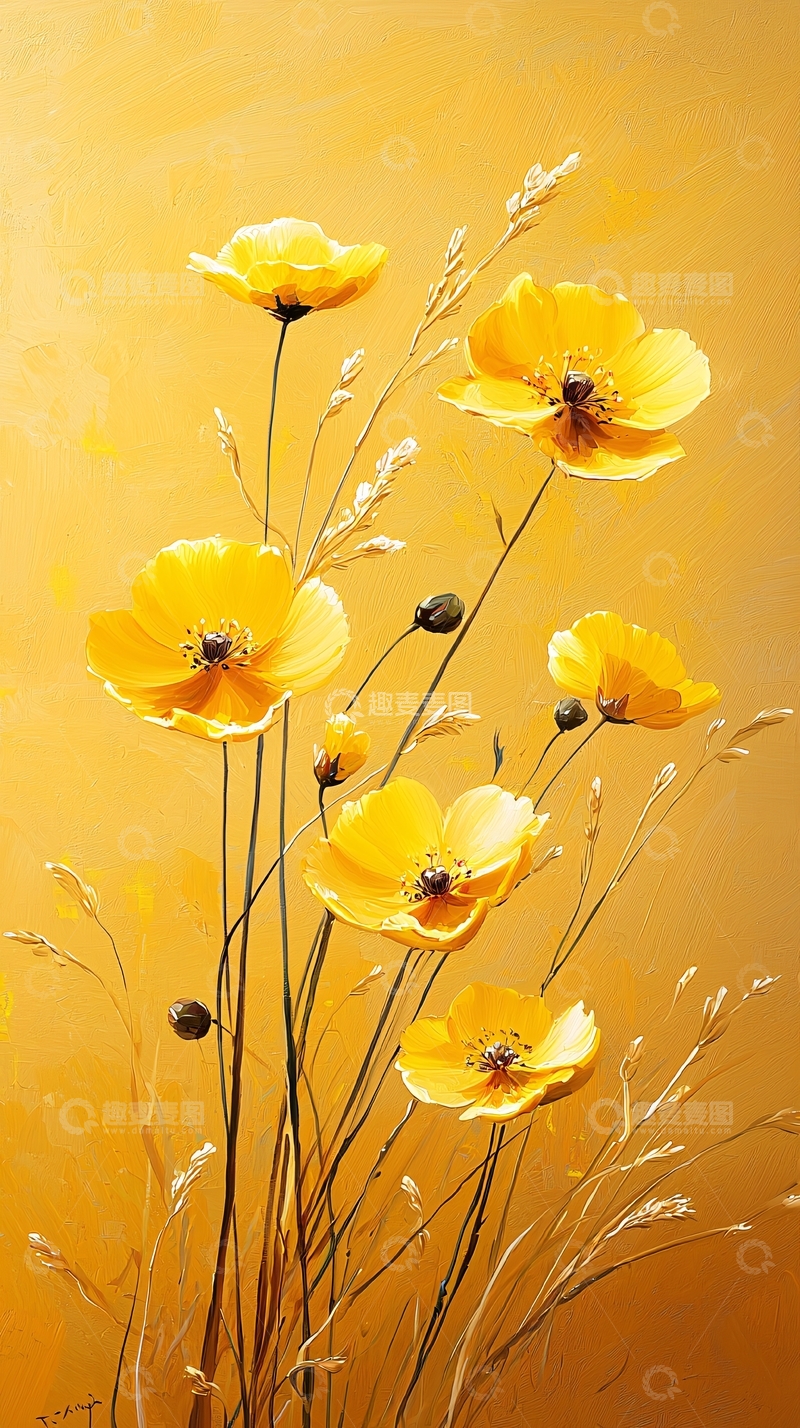 高清大图下载【趣麦麦图】黄色花朵油画背景素材