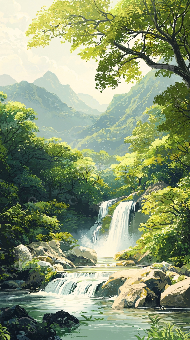 高清大图下载【趣麦麦图】山间瀑布自然风光