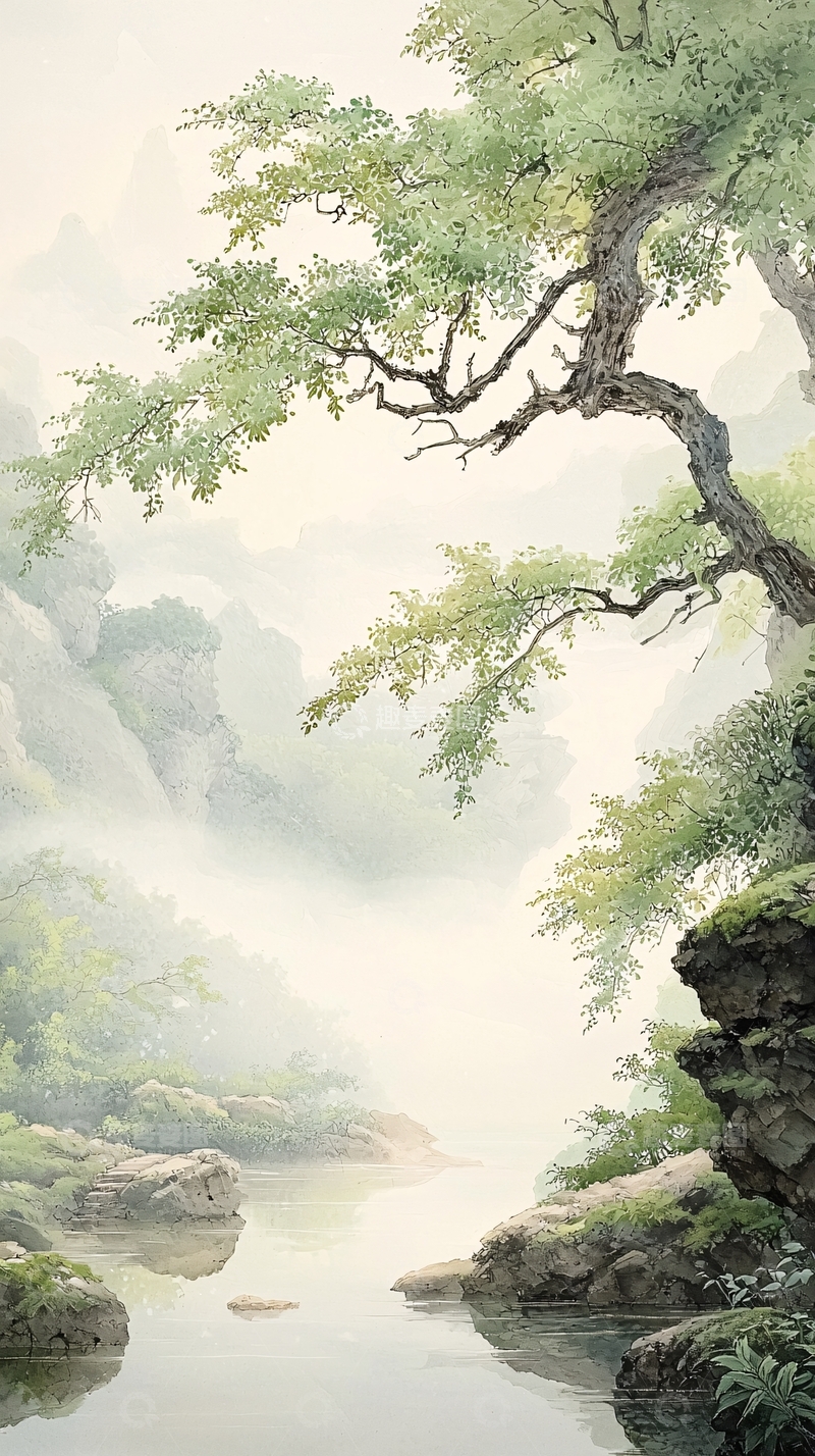 高清大图下载【趣麦麦图】山水画风清新自然风景图