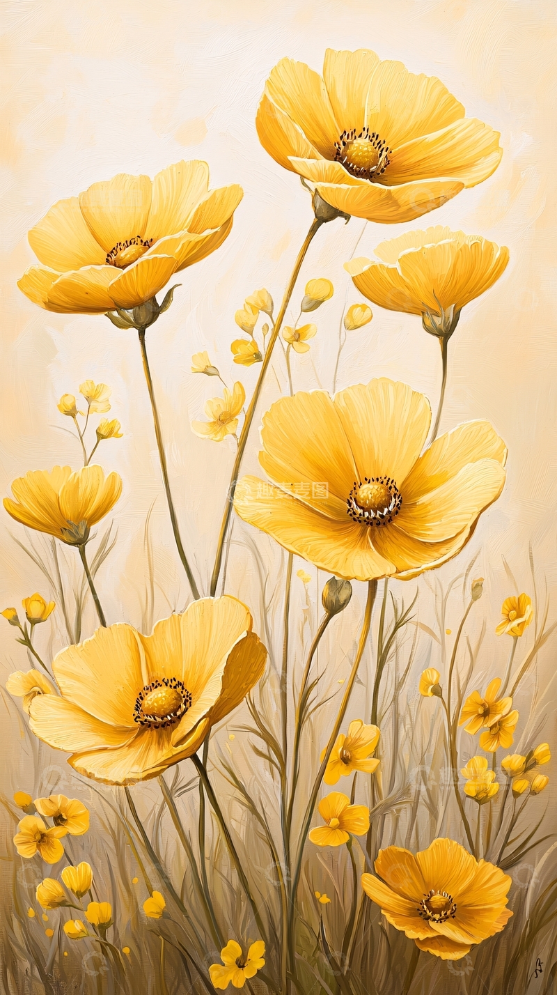高清大图下载【趣麦麦图】黄色花朵手绘插画背景