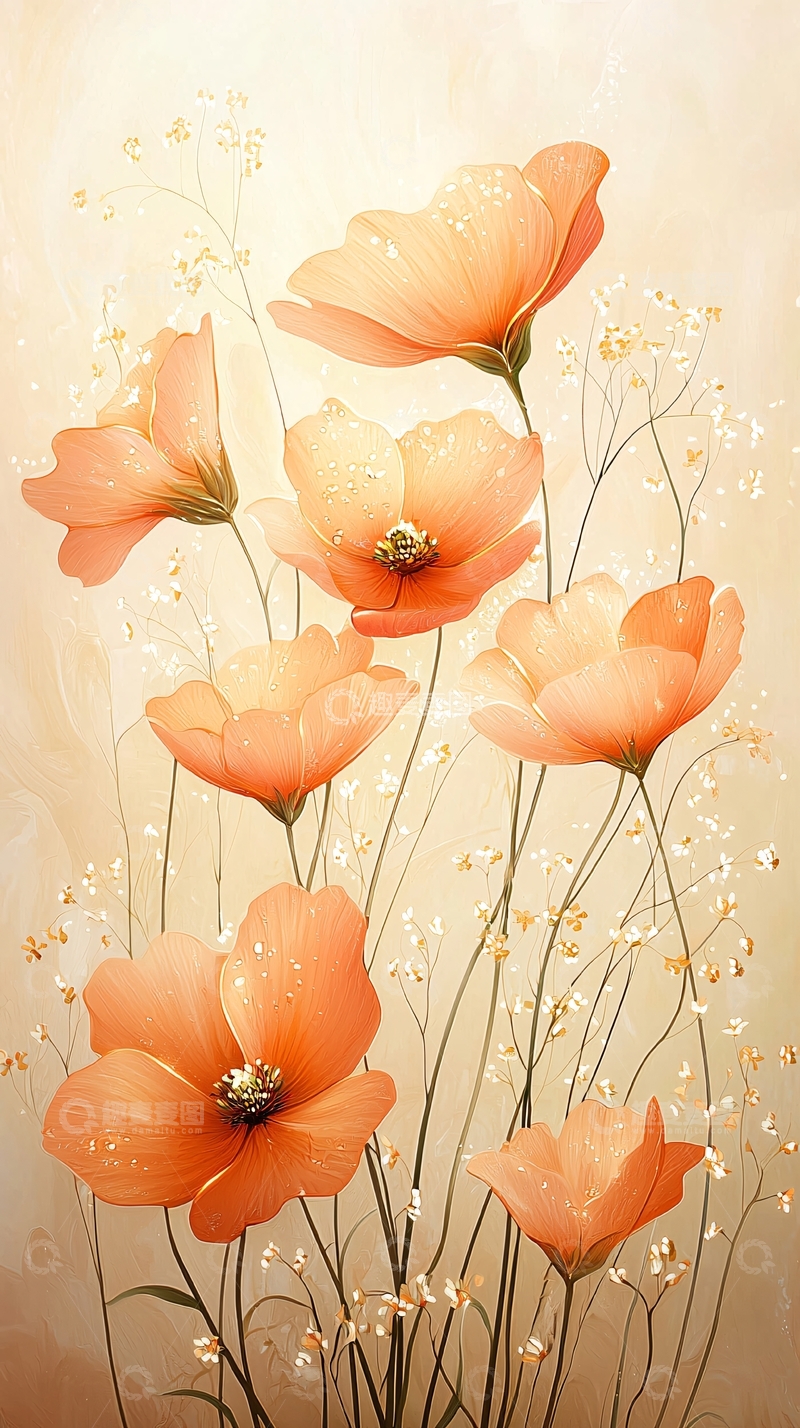 高清大图下载【趣麦麦图】橙色花朵艺术插画背景