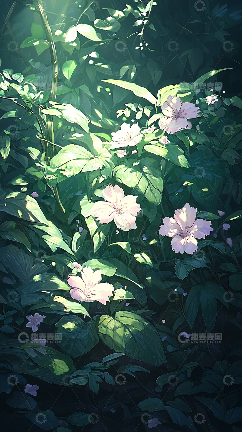 高清大图下载【趣麦麦图】夏日森林中的粉色花朵