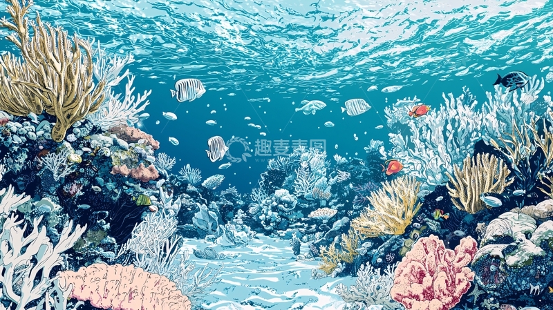 高清大图下载【趣麦麦图】海底珊瑚礁生态系统