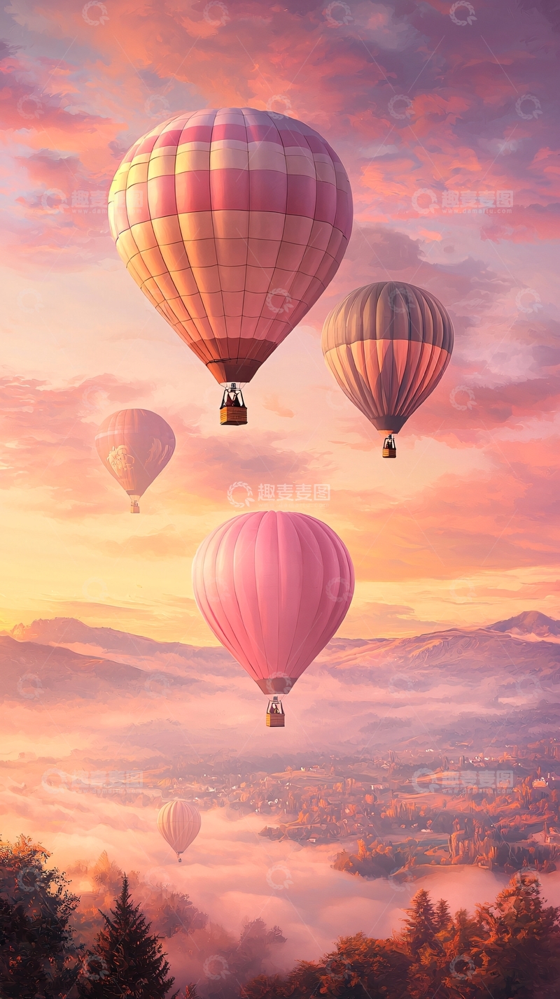 高清大图下载【趣麦麦图】热气球日落风景