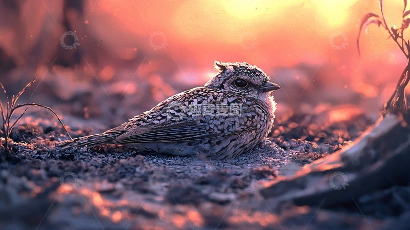 高清大图下载【趣麦麦图】夕阳下的小鸟