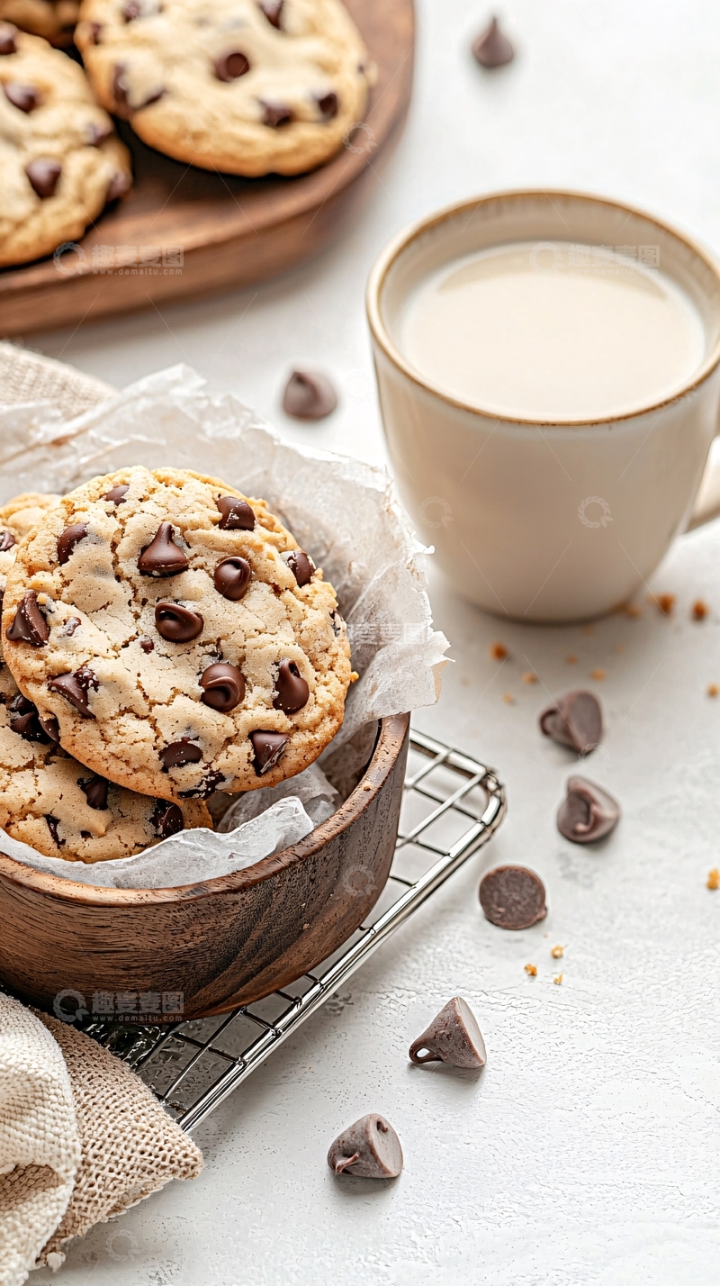 高清大图下载【趣麦麦图】巧克力曲奇饼干与牛奶