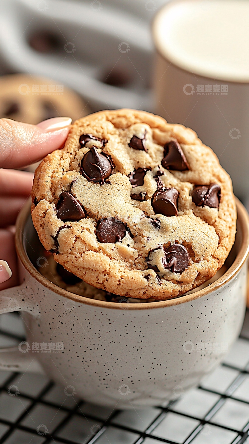 高清大图下载【趣麦麦图】巧克力片饼干杯中