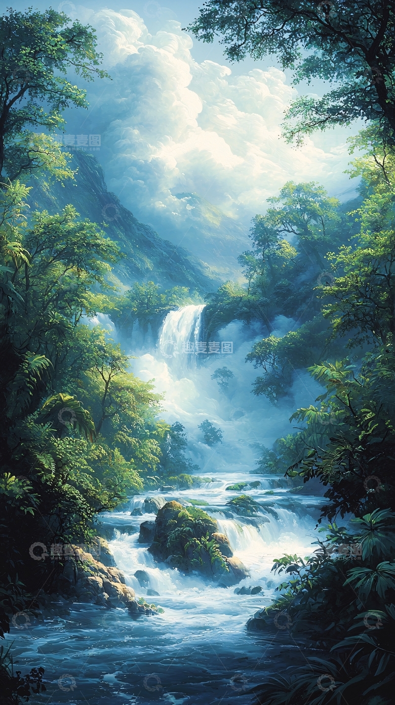 高清大图下载【趣麦麦图】瀑布森林自然风光