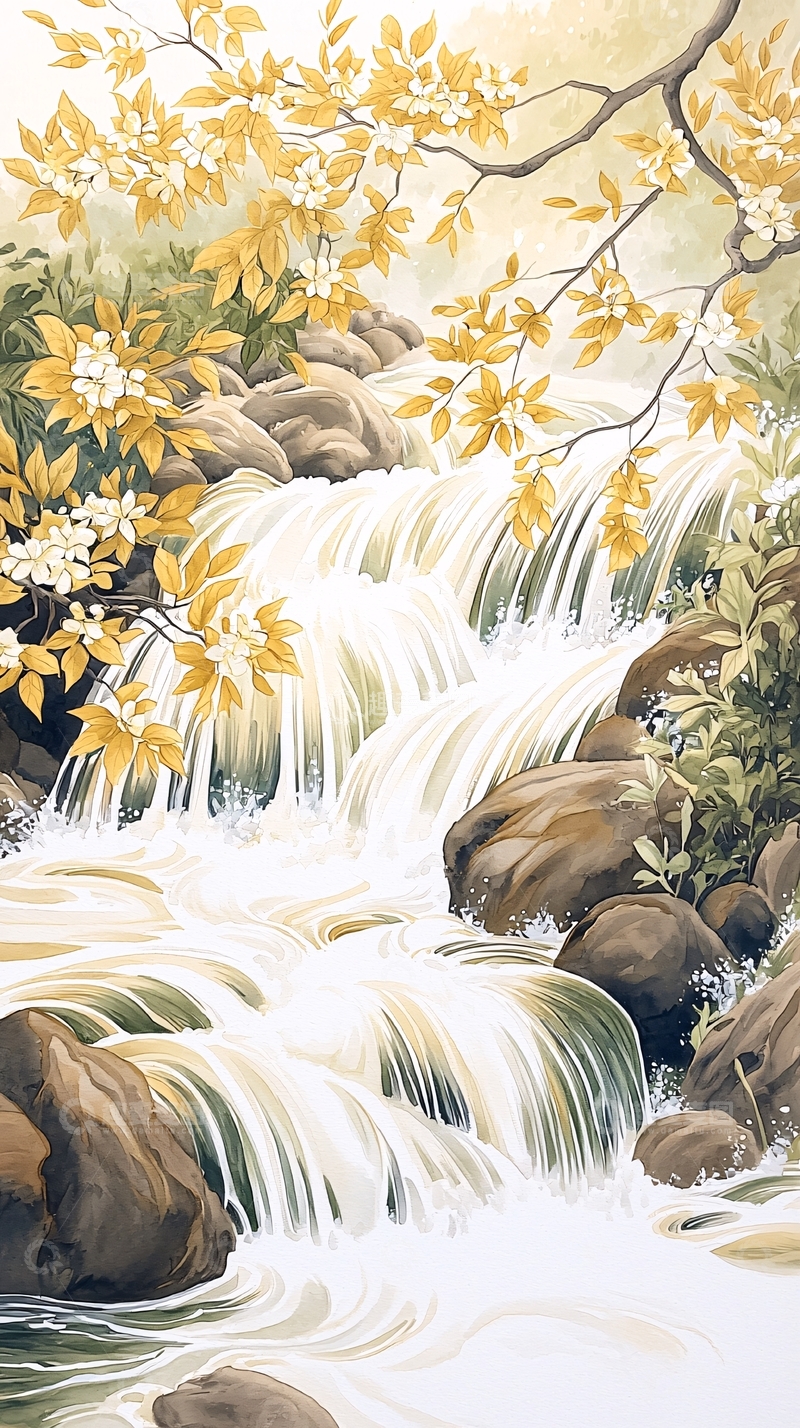 高清大图下载【趣麦麦图】金色瀑布自然风景画