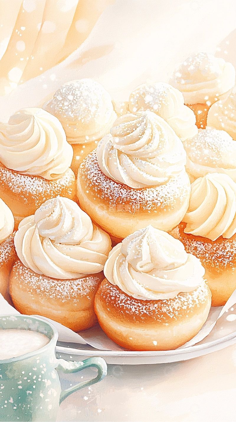 高清大图下载【趣麦麦图】奶油甜甜圈与咖啡杯插画
