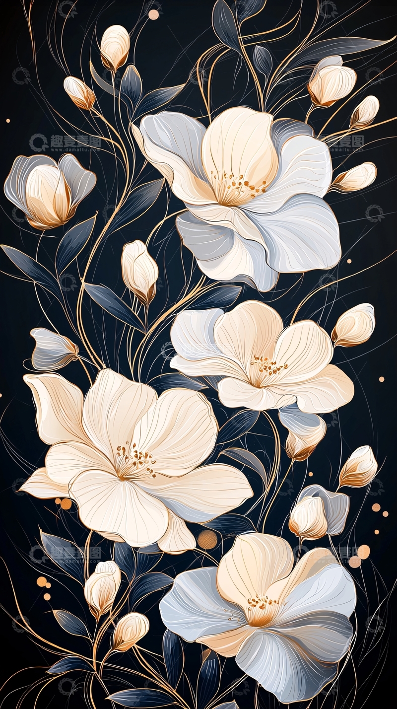 高清大图下载【趣麦麦图】优雅花卉艺术插画背景