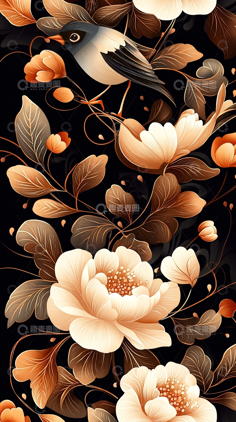 高清大图下载【趣麦麦图】秋日花鸟插画背景图