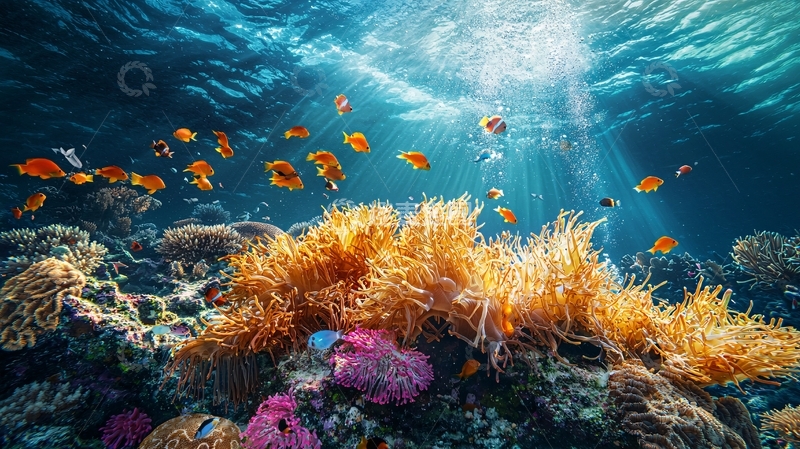 高清大图下载【趣麦麦图】海底珊瑚礁与热带鱼群