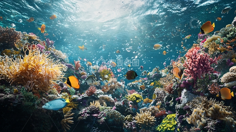 高清大图下载【趣麦麦图】海底珊瑚礁与热带鱼群
