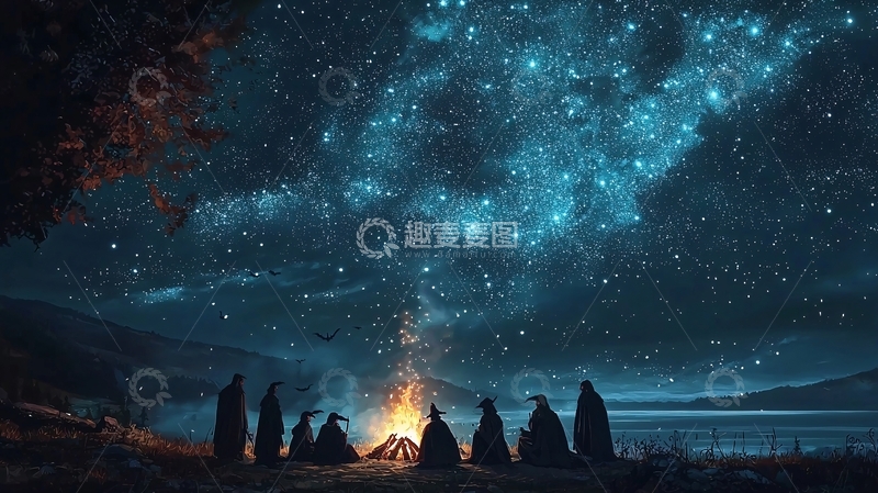 高清大图下载【趣麦麦图】夜晚篝火旁的神秘人物