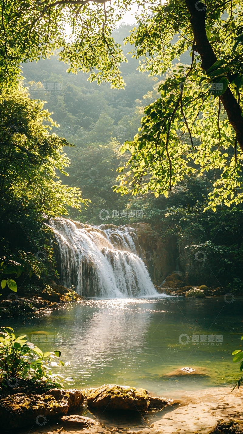 高清大图下载【趣麦麦图】森林中的瀑布美景