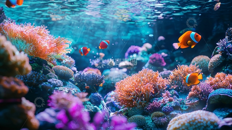 高清大图下载【趣麦麦图】海底珊瑚礁与小丑鱼