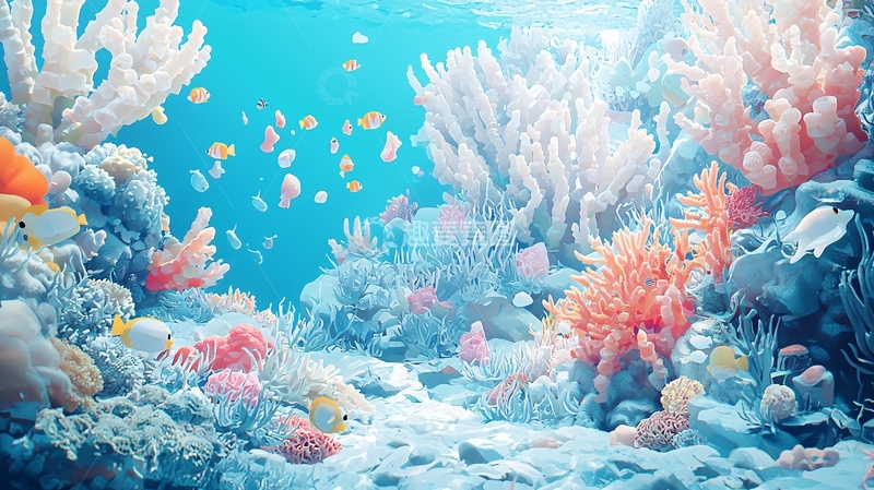 高清大图下载【趣麦麦图】海底珊瑚鱼群生态景观