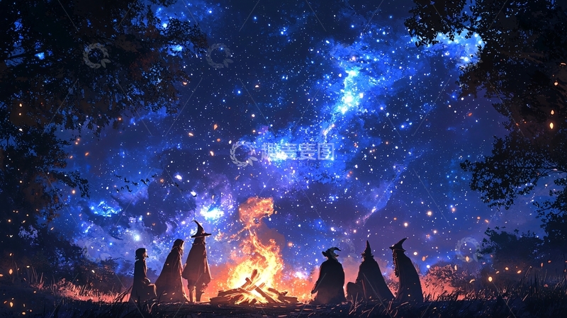 高清大图下载【趣麦麦图】夜晚森林中的神秘聚会