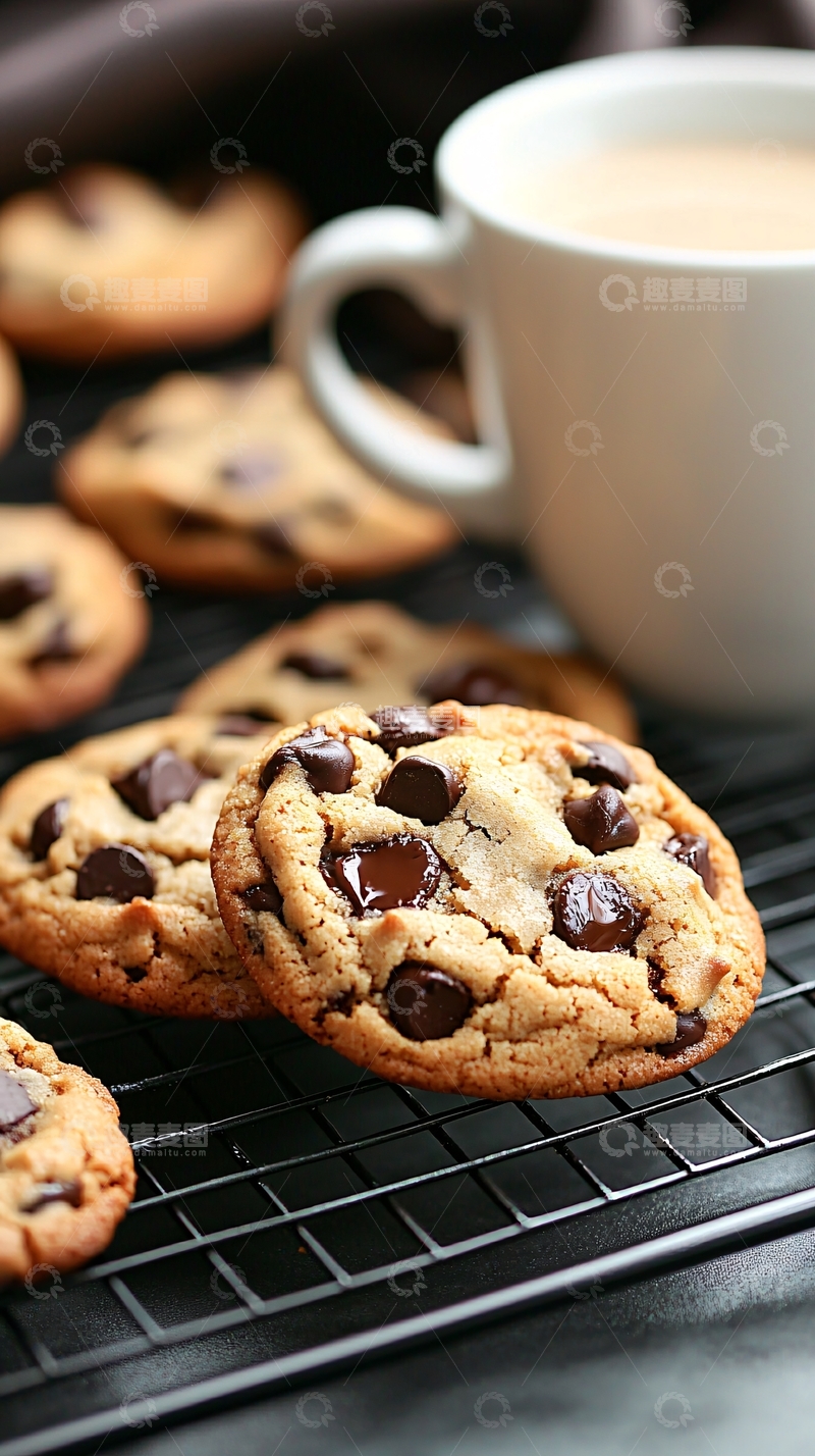 高清大图下载【趣麦麦图】巧克力片饼干与咖啡杯