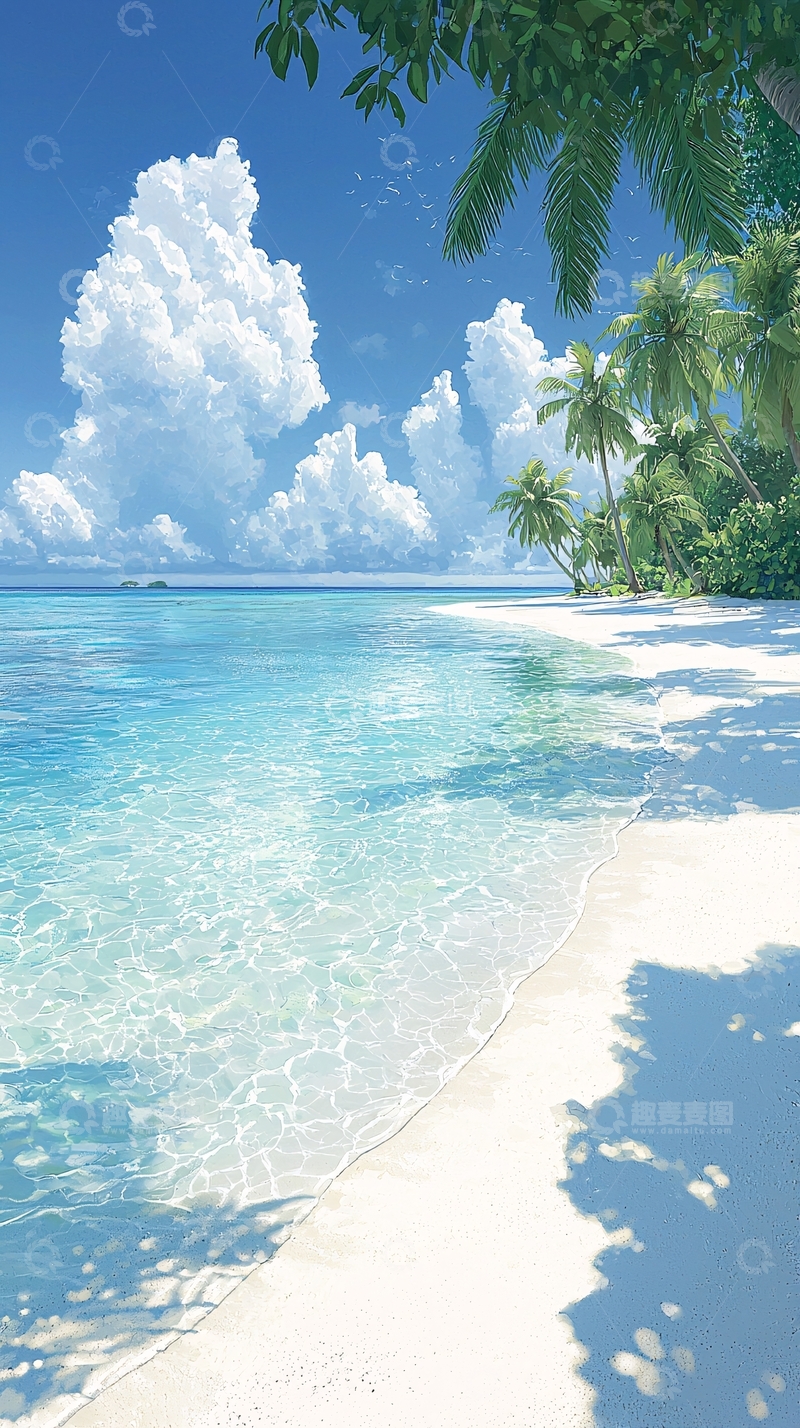 高清大图下载【趣麦麦图】热带海滩风景插画