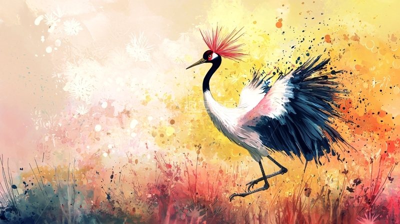 高清大图下载【趣麦麦图】彩绘鹤舞秋日田野