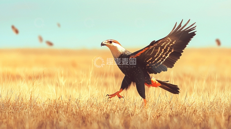 高清大图下载【趣麦麦图】草原上的猎鹰